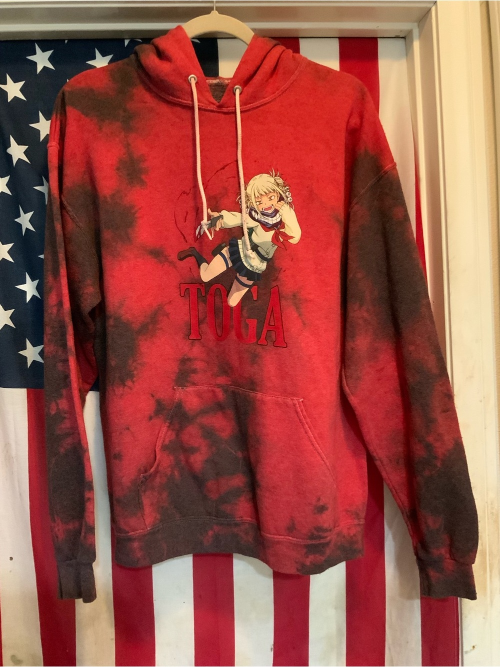 TOGA Red and Black Tie-Dye Zip-Up Hoodie Sweatshirt
